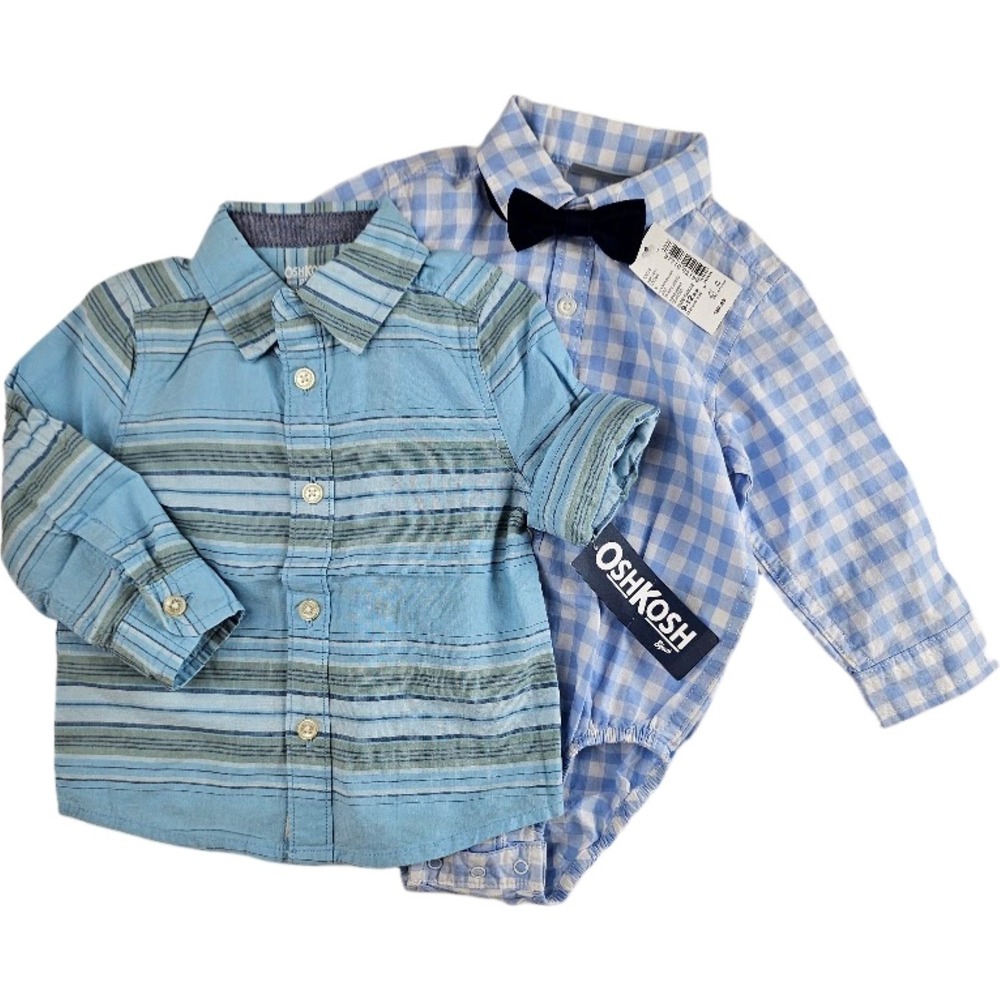 Baby Boy Collared Shirt Bodysuit Lot 6 9 12 Oshkosh The Children's Place NWT
